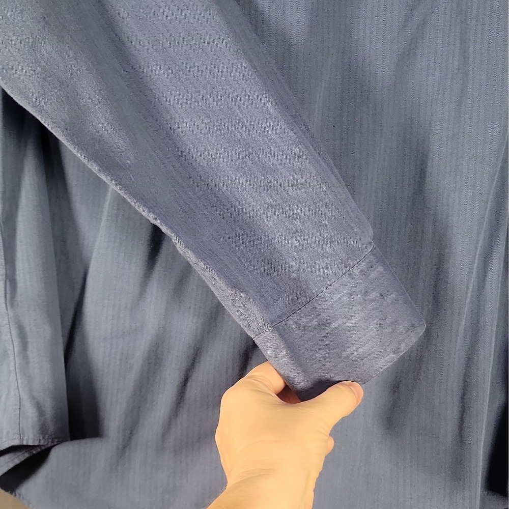Roundtree & Yorke Easy Care Traditional Fit Blue Herringbone Dress Shirt LT - Picture 13 of 14